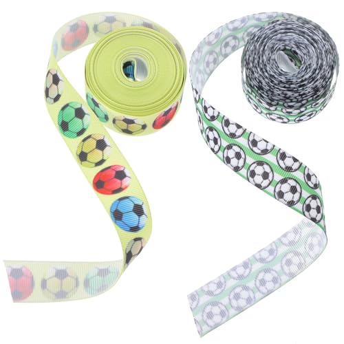 HOODANCOS Ornament 2 Rollen Fußball-Ripsband Sport-Geschenkband Fußball-Drahtkantenband Polyester-Sackleinenband Für Diy-Haarschleifen Basteln Hochzeitsdekoration Schleife von HOODANCOS