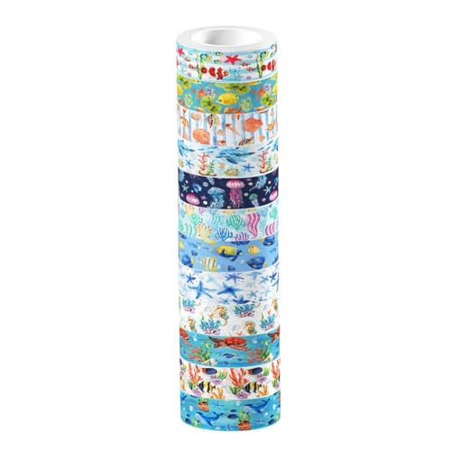 HOODANCOS Satz Washi-Tape Planer-Aufkleberband -Abdeckbänder Wickelbänder Sammelalbum Washi Tapes Meeresleben Aufkleber Transparentes Washi Tape Dekorationsband dekoratives Packband von HOODANCOS