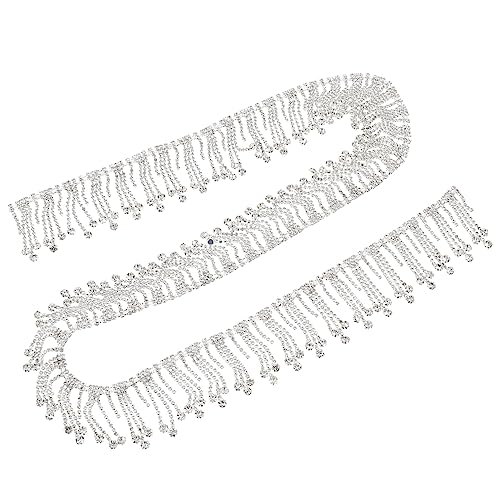 HOODANCOS Strasskette Mit Quaste Strass-quastenbesatz Strass-quastenkette Wulstige Taillenkette Bastelkette Strassbandkette Kleidungsdekor Strass Quaste Mantelketten Silver Strasssteine von HOODANCOS