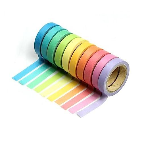 HOODANCOS Washi Tape Set Regenbogenfarben Buntes Dekoratives Klebeband Für DIY Scrapbooking Planer Und Bastelprojekte Klebeband Für Kreative Und Dekoration von HOODANCOS