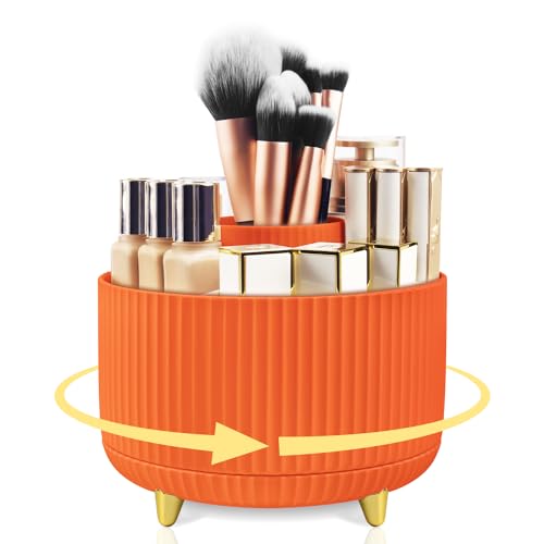 HOOMOOZ Kosmetik Make Up Organizer, 360° Drehbarer Schmink Organizer, Kosmetikregal Kosmetikbox Pinsel Lippenstift Etui Organizer für Dekor Frisiertisch, Bad und Schlafzimmer, Orange von HOOMOOZ