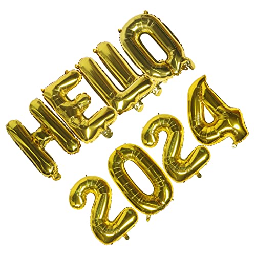 HOOTNEE 1 Satz Hello 2024 Goldene Ballongirlande Ballonklammern Zum Abbinden Von Luftballons Alles Zum Geburtstag Ballonbanner Ballon Leuchtende Partyartikel Golden Aluminiumfolie von HOOTNEE