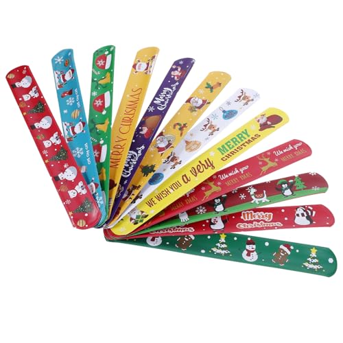 HOOTNEE 12 Stücke Weihnachten Slap Armbänder Groß Pack Festliche Weihnachten Ornamente Set Cartoon Design Dekorative Snap Bands von HOOTNEE