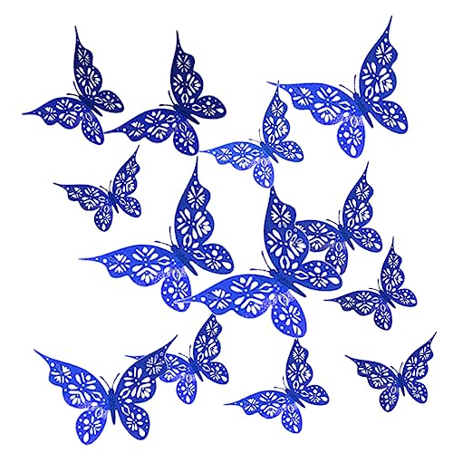 HOOTNEE 24St Schmetterling Wandtattoo 3D Hohle Schmetterlingsaufkleber wandtattoo Hochzeit Geburtstag Blaue Schmetterlinge Dekorative Schmetterlinge Boho-Wandaufkleber Schmücken Papier von HOOTNEE