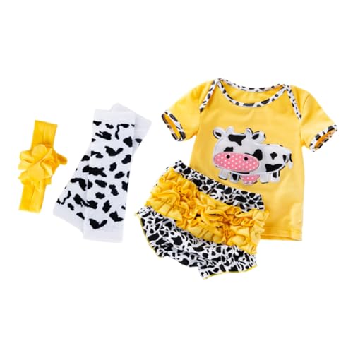 HOOTNEE 4 Teiliges Set Für Reborn ädchen Kleidung Für Puppen Kurzarm T Shirt Shorts Gelbes Kuhmuster Passend Für 50 Große Puppen Ideale Puppenkleidung Für Kleine ädchen von HOOTNEE