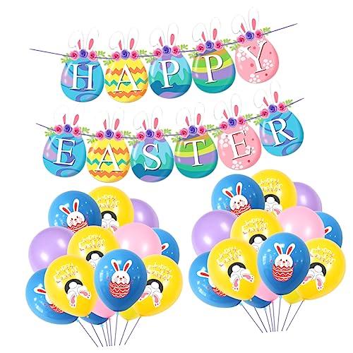 HOOTNEE 1 Set Fröhliche Ostern Banner Mit Osterhasen Und Ostereiern Latexballons Pink 1 Banner + 20 Ballons 6 6 4 Pink 4 + Satinband Für von HOOTNEE