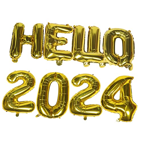 HOOTNEE HELLO 2024 Folienballons Set 1 Set Goldene Zahl Ballons Für Silvesterfeier Neujahrsfeier Abschlussfeier Und Partydekoration von HOOTNEE