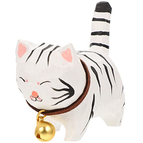 HOOTNEE Holzglocke Katze Katzenschmuck Antike Katzenfigur Geschenkdekorationen Antike Katzenstatue Tischdekoration büro Dekoration Cartoon cat Katzenstatue aus Holz hölzerne Katze Weiß von HOOTNEE