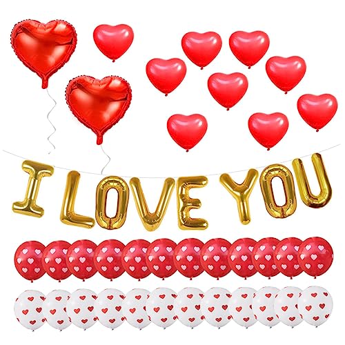 HOOTNEE Valentinstag Dekoration Set I LOVE YOU Herz Luftballons Kit 46 Teile Mit Folienballons Rote Herzballons Herz Luftballons Und von HOOTNEE