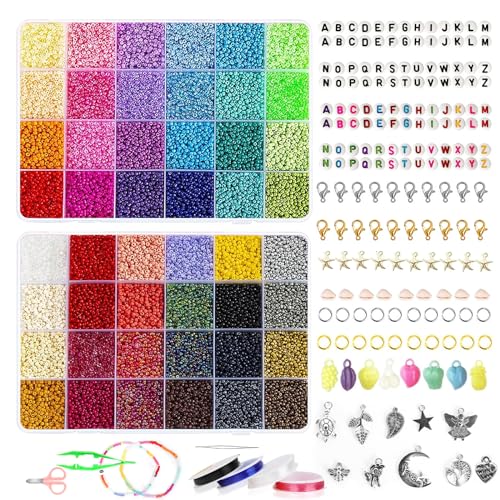 36551pcs 48 Farbe 2mm Perlen Set Glasperlen zum Auffädeln Erwachsene Bunte Rocailles Perlenset von HOOWUDY