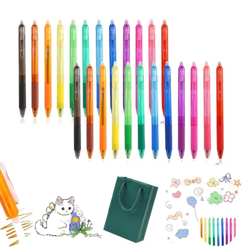 Multicolor Erasable Gel Pen, 12 Pcs Upgraded Fine Point 0.5mm Erasable Gel Pens, Erasable Colored Pens Medium Point, Retractable Fine Point Erasable Pens Clicker, Smooth Writing (24pcs) von HOPASRISEE