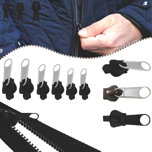 Zuckersauce Haushaltbarer Fix-Reißverschluss,Reisverschluss Fix Kit,6 Stück Reißverschluss Schieber Ersatz,Fix Reissverschluss Zipper,Für Haushaltbarer Pull Reißverschlussschieber (Halb schwarz) von HOPASRISEE