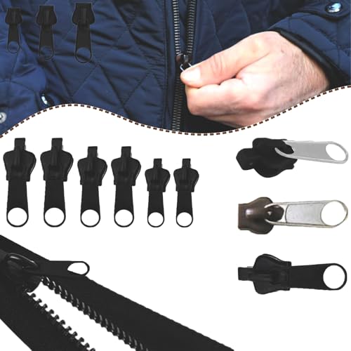 Zuckersauce Haushaltbarer Fix-Reißverschluss,Reisverschluss Fix Kit,6 Stück Reißverschluss Schieber Ersatz,Fix Reissverschluss Zipper,Für Haushaltbarer Pull Reißverschlussschieber (Schwarz) von HOPASRISEE