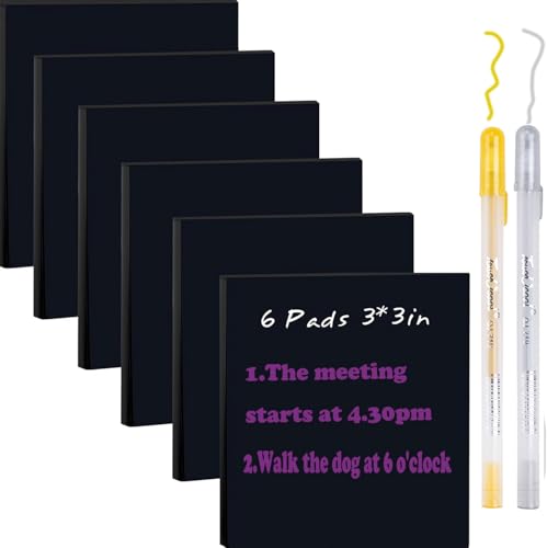 Self-Stick Notes Schwarz Sticky Notes, 3"x3" Post It Notes with 2 Metallic Pens, 6 Pads, Self-Stick Notes Pads Sticky Notes Bulk for School Home Hospital Office Supplies von HOPILYIQS