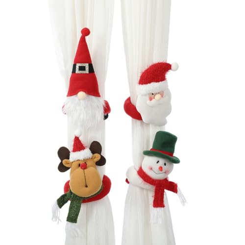 Vorhang Raffhalter Santa Schneemann Weihnachtsmann, Schneemann & Rentier 4er-Set für Living Home Hotel Fenster Weihnachtsdekoration von HOPILYIQS