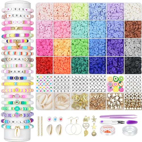 Perlen zum Auffädeln, 24 Farben 6000 Stück Perlen für Armbänder, 6mm Perlenset Polymer Clay Beads für DIY Schmuck, Schmuckherstellung Armband Selber Machen für Ringen Halsketten Perlen zum Auffädeln, 24 Farben 6000 Stück Perlen für Armbänder, 6mm Perlenset Polymer Clay Beads für DIY Schmuck, Schmuckherstellung Armband Selber Machen für Ringen Halsketten von HOPNKN