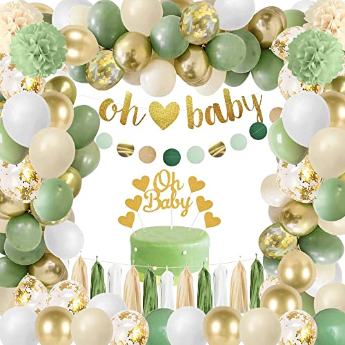 65 Stück Babyparty Deko Junge Baby Deko Junge Mädchen BabyShower Deko Oh Baby Banner Grüne Gold Weiß Luftballon Konfetti Ballon für Baby Party Dekoration von HORDUET