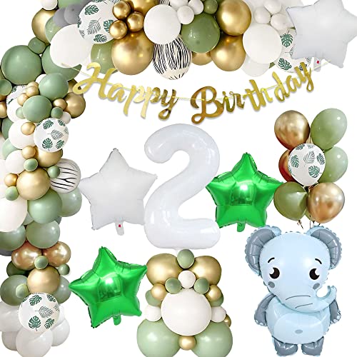 Geburtstagsdeko 2 jahr Junge, Mädchen Dschungel Geburtstagsdeko 2 Elefant Folienballon Grüne 2 Geburtstagsdeko für Safari 2. Geburtstagsdeko Baby Shower Deko von HORDUET