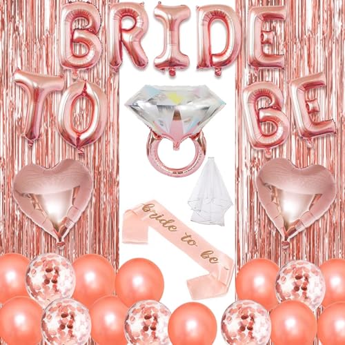 Junggesellenabschied Frauen JGA Deko Frauen Bride To Be Banner Junggesellinnenabschied sschleier Herzform Folienballons Roségold Konfetti Ballons für Brautparty Junggesellinnenabschied Deko von HORDUET