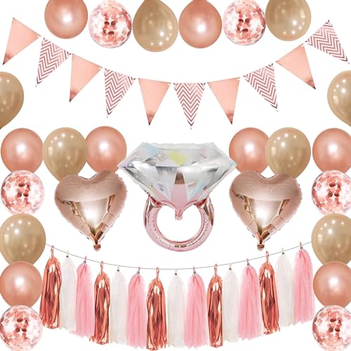 Junggesellenabschied Frauen JGA Deko Frauen Bride to Be Banner Herzform Folienballons Roségold Konfetti Ballons für Brautparty Junggesellinnenabschied Deko von HORDUET