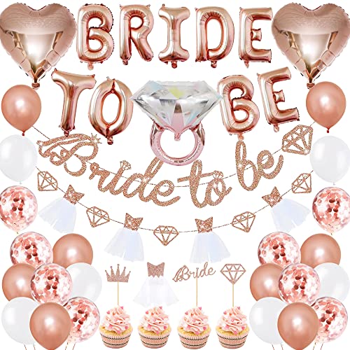 HORDUET JGA Deko Frauen Junggesellenabschied Frauen Zubehör Bride to Be Banner Herzform Folienballons Roségold Konfetti Ballons für Brautparty Junggesellinnenabschied Deko von HORDUET