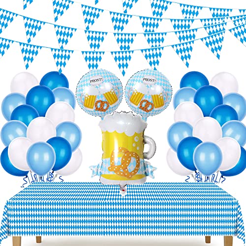 Oktoberfest Party Deko Oktoberfest Dekoration Set Oktoberfest Luftballons 10m Bayrisch Wimpelkette Tischdecke Bierkrug Folienluftballons fur Oktoberfest Theme Party von HORDUET