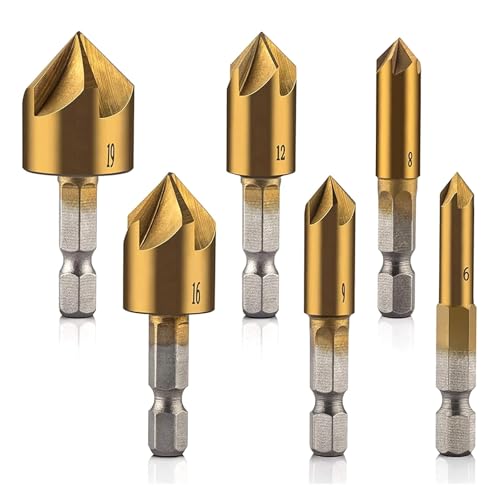 6pcs 6/8/9/12/16/19mm Hss Countersink Boring Drill Bit Set for Wood Metal Quick Change Drill Bit Tool Hex Chamfer Drill Tool Set HOROJDTH von HOROJDTH