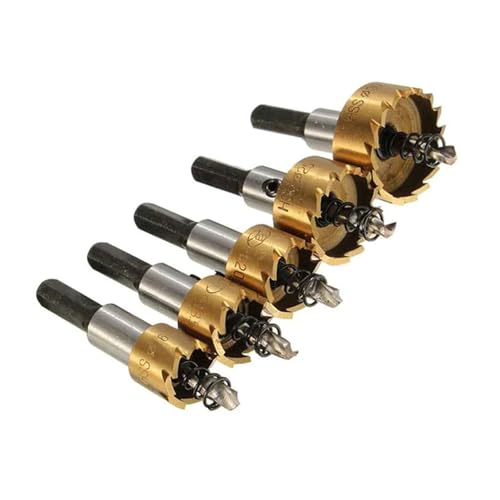 Tao Hua Yuan 5Pcs Carbide Tip HSS Drill Bit Hole Saw Set Stainless Steel Metal Alloy 16/18.5/20/25/30mm Woodworking Tools Set HOROJDTH(5pcs (Gold)) von HOROJDTH