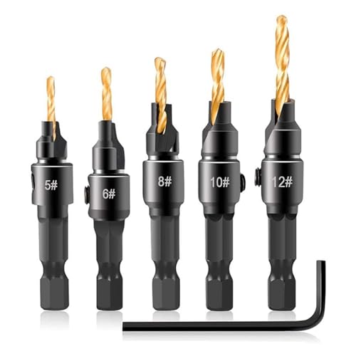 Upgrade 5pcs/set #5~#12 HSS Woodworking Countersink Drill Bit Set 1/4 Quick Change Hex Shank Screw Carpentry Reamer Chamfer Mill HOROJDTH von HOROJDTH