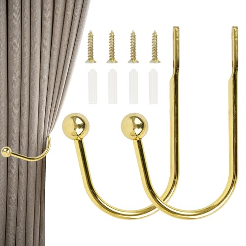 2 Stück Gold Vorhang Raffhalter U-Form Raffbügel Vorhänge Holdbacks Raffhalter Gardinen Raffhalter Für Vorhänge Metall Vorhang Raffhalter Haken für Wohnzimmer Schlafzimmer Esszimmer Bäder von HORREX