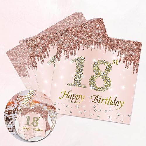 40 Stücke Servietten Geburtstag,18. Geburtstagsdeko Servietten Rosa,18. Geburtstag Deko Mädchen Rosegold,Pink Papierservietten für Junge Mädchen Geburtstag Feiern Party Jubiläum von HORREX