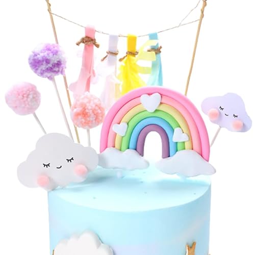 9 Stück Regenbogen Tortendeko,Tortendeko Regenbogen,Tortendeko Geburtstag,Tortendeko Kinder Cake Topper Macaron Kuchen Deko Happy Birthday für Kuchen Dekoration Kinder Mädchen Junge von HORREX