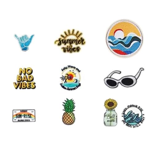 Patches zum Aufbügeln 10 Stück Aufnäher zum Aufbügeln,mit Ananas Sonnenbrille Regenbogen Aufnäher Buchstaben Bügelbilder für Rucksäcke Jeans Jacken Kleidung zum Basteln Bügelflicken Kinder von HORREX