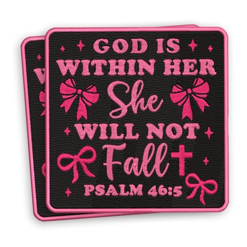 HOSALA Bestickter Aufnäher mit Aufschrift "God is Within Her She Will Not Fall" Psalm 46:5, christliches Geschenk für Frauen, Glaube, Bibelvers, Dekoration, Zubehör, religiöse, katholische Aufnäher von HOSALA