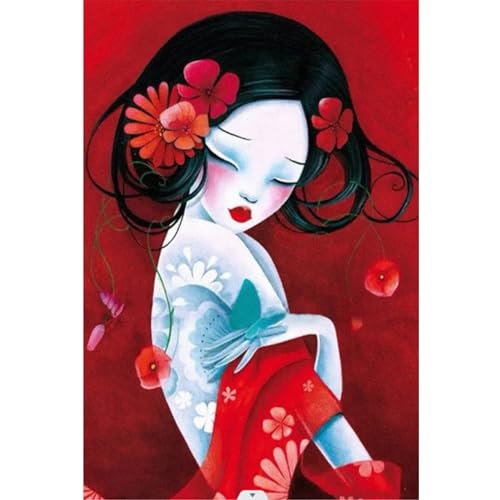 HOSAUNA DIY 5D Diamond Painting Bilder Zubehör Voll Full Japanische Geisha Schönheit Diamant Painting Set Erwachsene Mädchen Stickerei Strass Kreuzstich Malerei Gemälde Home Wanddekoration 30x40cm von HOSAUNA