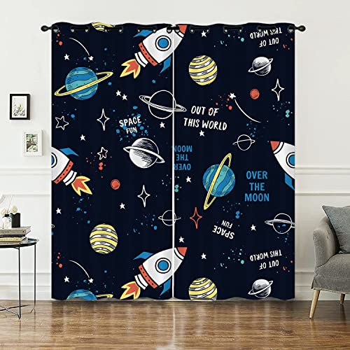 HOSIMA Himmelskörper Vorhänge Blickdicht Gardinen Mit Ösen,2-Set 117x138cm Sterne Nacht Raumschiff weiche Verdunklungsvorhänge für Wohnzimmer Kinderzimmer(Himmelskörper 117x138cm) von HOSIMA