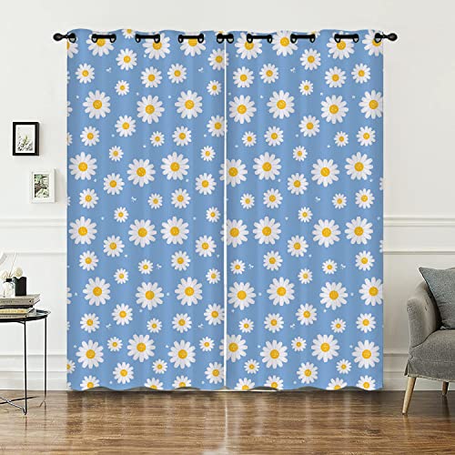 HOSIMA Kamille vorhänge Blickdicht mit ösen,2-Set 117x138cm hellblau Leichte & weiche Blumen Verdunklungsvorhänge Ösenschal für Wohnzimmer Kinderzimmer(Kamille 117x138cm) von HOSIMA