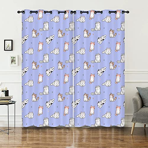 HOSIMA Katze Vorhänge Blickdicht Gardinen Mit Ösen,2-Set 117x138cm Niedlich Lila Leichte & weiche Verdunklungsvorhänge für Wohnzimmer Kinderzimmer Jugendzimmer(Katze3 117x138cm) von HOSIMA