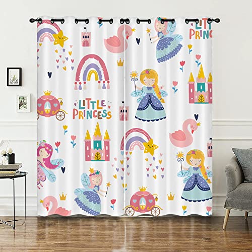 HOSIMA Mädchen Vorhänge Blickdicht Gardinen Mit Ösen,2-Set 117x138cm Kleine Prinzessin Mädchentraum Schloss Schwan Schön Leichte & weiche Verdunklungsvorhänge für Wohnzimmer(Mädchen 117x138cm) von HOSIMA