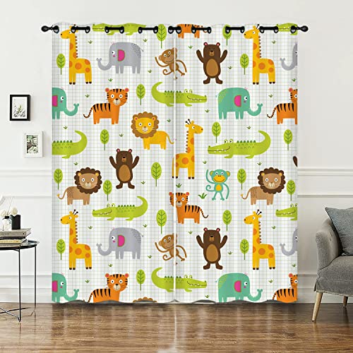 HOSIMA Waldtier Vorhänge Blickdicht Gardinen Mit Ösen,2-Set 117x138cm Elefant Giraffe Löwe Drucken Leichte & weiche Verdunklungsvorhänge für Kinderzimmer Jugendzimmer(Waldtier2 117x138cm) von HOSIMA