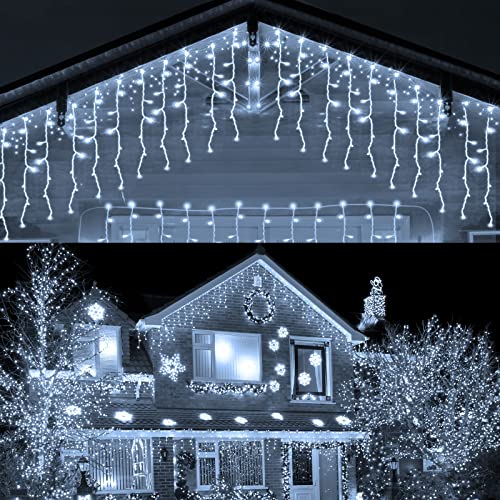 HOSPAOP LED Eisregen Lichterkette Außen Weiß 400 LED 10M Eiszapfen Weihnachtsbeleuchtung Aussen Strom Lichtervorhang mit Timer, 8 Modi, Wasserdicht für Garten, Pavillon, Balkon, Weihnachten Deko von HOSPAOP