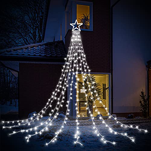 HOSPAOP LED Lichterkette Außen Weiß 320 LED Weihnachtsbeleuchtung Aussen Strom lichterketten mit 8 Leuchtmodi, Wasserdicht für Party, Garten, Baum, Weihnachten Deko von HOSPAOP