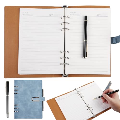 Ringbuch A5 Nachfüllbar, 6 Löcher Binder Notizbuch A5 200 Dicke Seiten, Hardcover Tagebuch Ordner A5 mit Stift, U-förmigem Verschluss für Reisen und Organizer, Geschenk für Mädchen Jungen, Blau von HOSPAOP