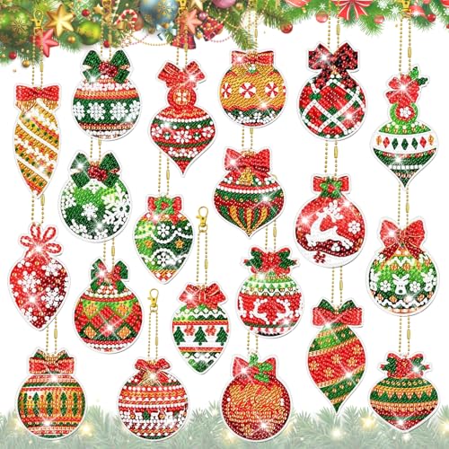 HOSSOM 20 Stück 5D Diamond Painting Weihnachten Anhänger,Double-Sided Diamond Painting kinder,DIY Diamant Malerei Schlüsselanhänger,DIY Kit Weihnachtsbaum Deko von HOSSOM