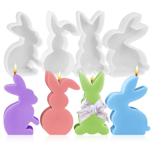 HOSSOM 4 Stück Silikonformen Gießformen Ostern,3D Kaninchen Kerzen Silikonform Gips,Kaninchen Gießformen Silikon,Ostern Hase Silikonformen Gießformen, Sojawachs Kerzen, Ostergeschenke von HOSSOM