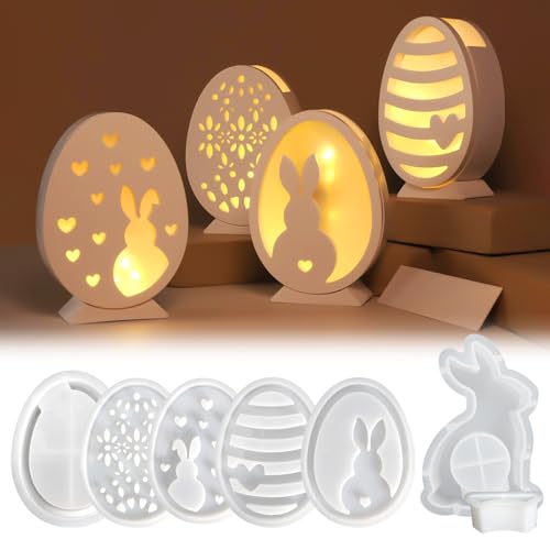 HOSSOM Silikonformen Gießformen Ostern,6 Stück Osterhase Silikonform,3D Kaninchen Gießform Ostern,DIY Kombination Silikon Gießform Kerzenhalte von HOSSOM