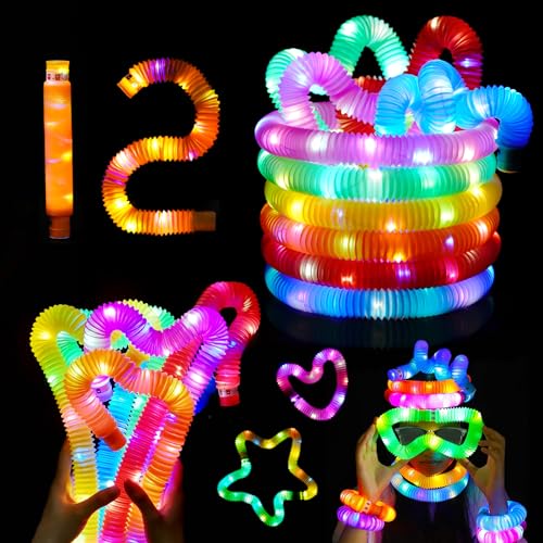 Party Mitgebsel Kindergeburtstag LED Pop Tubes Fidget Toys Knicklichter Armbänder Party Deko Set leuchtende Partygeschenke für Kinder von HOSSOM