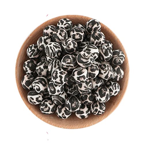 20 Teile/los 15 mm Leopard Silikonperlen rund bedruckte Perle DIY für Schlüsselbundherstellung Zubehör DIY Halskette Wohnkultur DIY Bastelbedarf-20 Stück A153-14 von HOTIPS