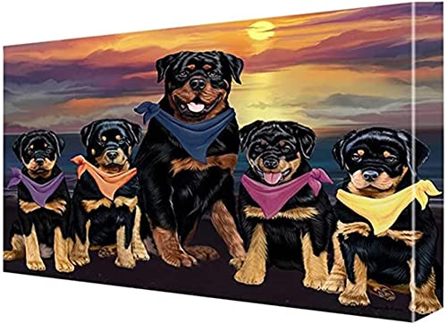 DIY 5D Diamant Painting Vollbohrer Kit, Sonnenuntergang Rottweiler Hunde 30x90cm 5D Diamant Painting Bilder für Erwachsene Kinder, Diamant Malerei,Strass Stickerei Kreuzstich Set,für Home Wand Decor von HOTIPS