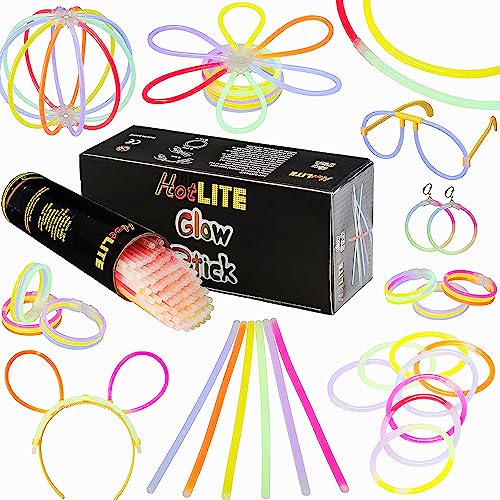 HOTLITE Knicklichter Party Set (Insgesamt 216 Stück) – 100 x 20 cm Premium Armbänder, Ketten, Set für Brillen, Dreifach Armbänder, EIN Stirnband, Ohrringe, Blumen, EIN Leuchtball und vieles mehr! von HOTLITE